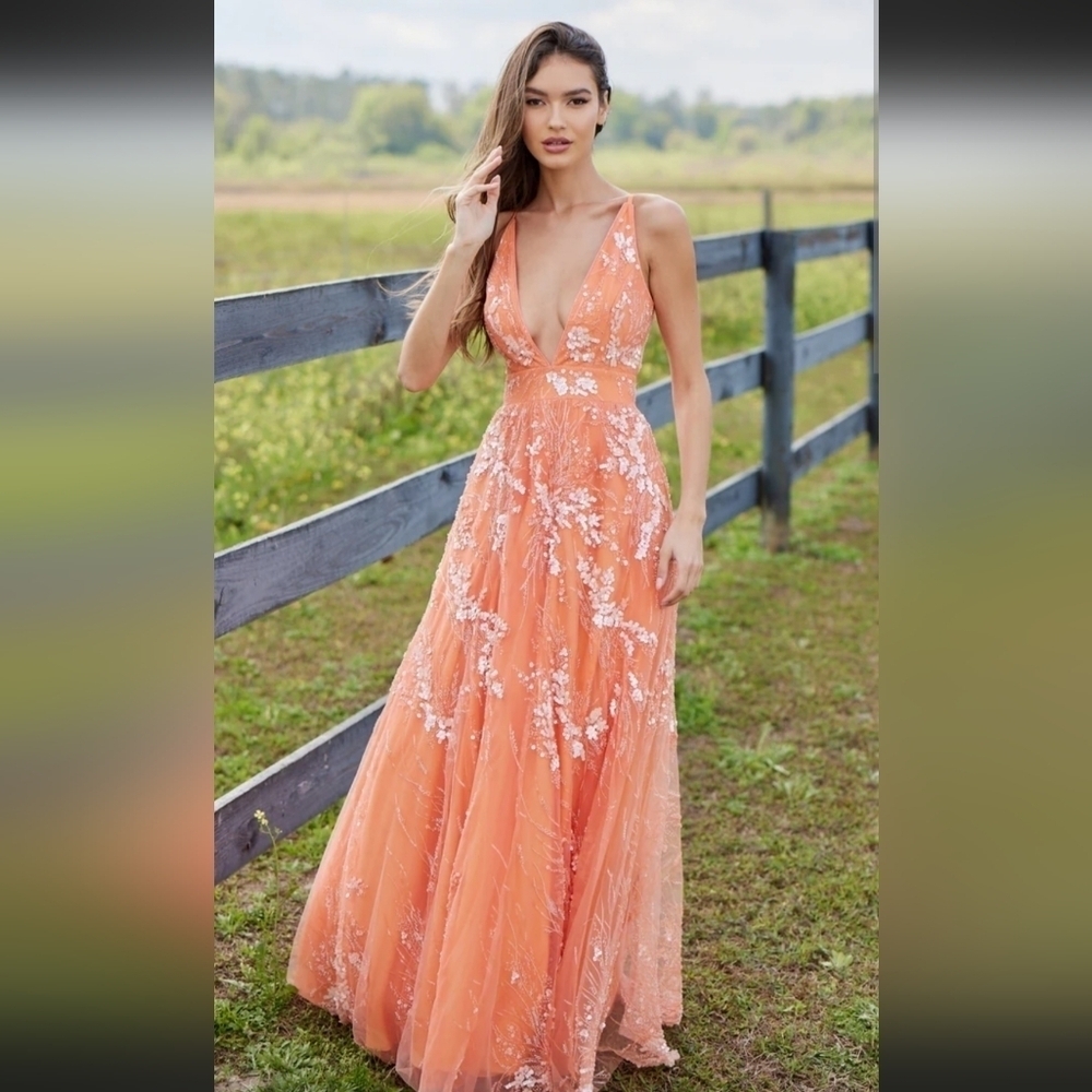 Dress the Population Samira Coral Sequin Embellished Gown XS NWOT